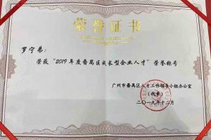 mk体育(MKsports集团)股份公司集团罗宁弟董事长荣获“2019年度番禺区成长型企业人才”